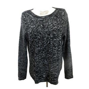 Croft & Barrow Sweater Sz Petite M Pullover Black & White Boat Neck Heather Knit